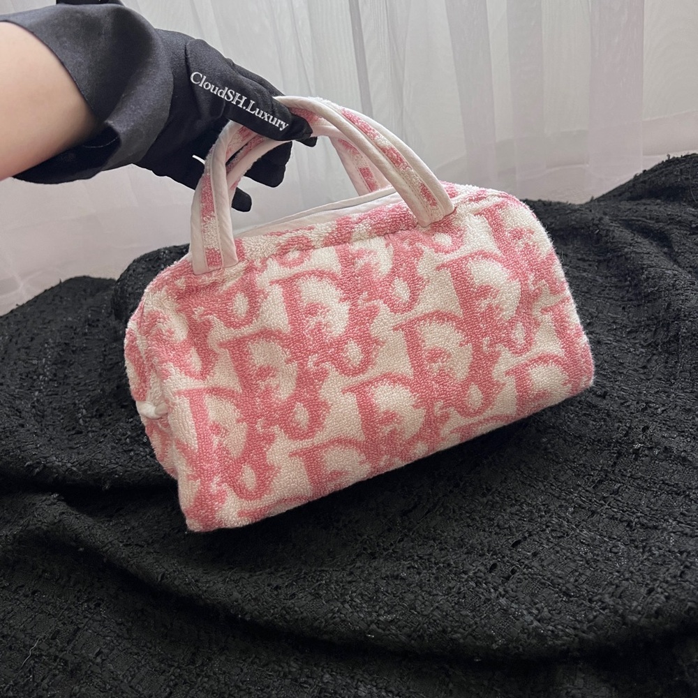 Auth Dior Pink Terry Cloth Trotter Monogram Mini Bag - Vintage
